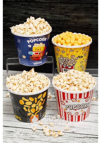 4 Adet Patlamış Mısır Kovası | Popcorn Kutusu Seti 7174271