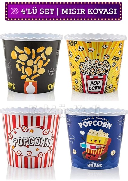 4 Adet Patlamış Mısır Kovası | Popcorn Kutusu Seti 7174271 indirimleri