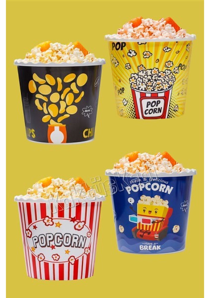 4 Adet Patlamış Mısır Kovası | Popcorn Kutusu Seti 7174271