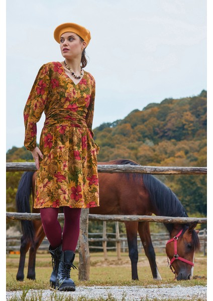 V Yaka Drapeli Kuşak Detaylı Kışlık Elbise modelleri