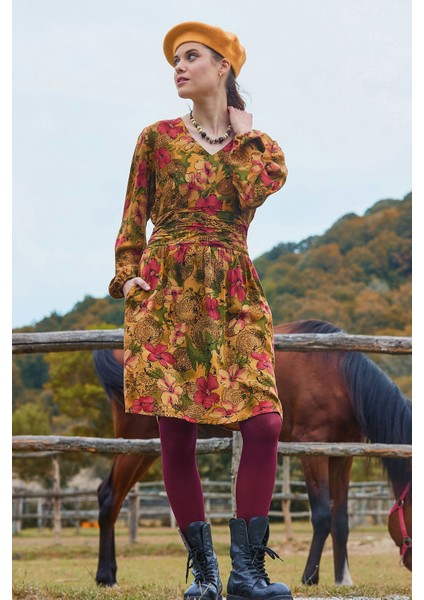 V Yaka Drapeli Kuşak Detaylı Kışlık Elbise fırsatları