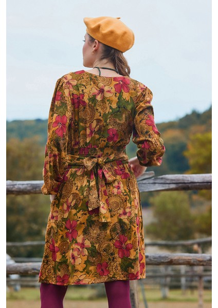 V Yaka Drapeli Kuşak Detaylı Kışlık Elbise indirimleri