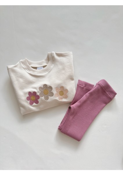 Papatya Nakış Detaylı 2-7 Yaş Kız Çocuk Sweatshirt Tayt Takımı fiyatları