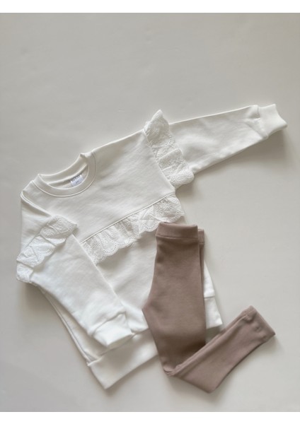 Fisto Detaylı Fırfırlı Sweatshirt & Tayt Takımı Kız Çocuk 2-7 Yaş