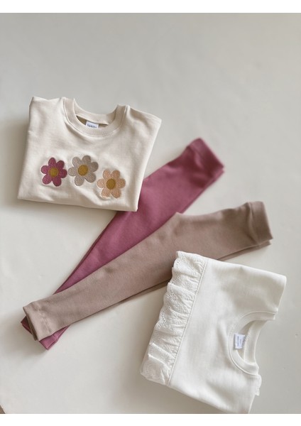 Fisto Detaylı Fırfırlı Sweatshirt & Tayt Takımı Kız Çocuk 2-7 Yaş indirimleri