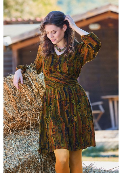 V Yaka Drapeli Kuşak Detaylı Kışlık Elbise modelleri