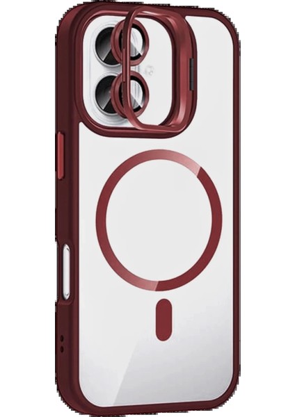 Bfs Apple iPhone 16 Plus Remim Lensli Magsafe Standlı Kapak - Bordo