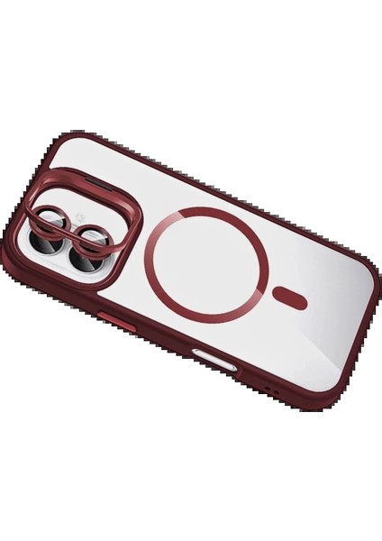 Bfs Apple iPhone 16 Plus Remim Lensli Magsafe Standlı Kapak - Bordo modelleri