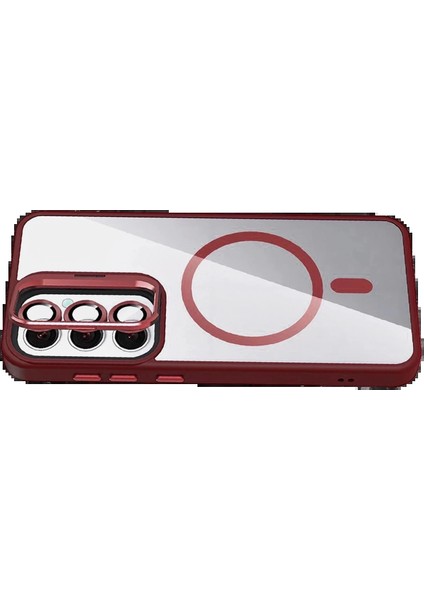Bfs Samsung Galaxy S25 Remim Lensli Magsafe Standlı Kapak - Bordo modelleri