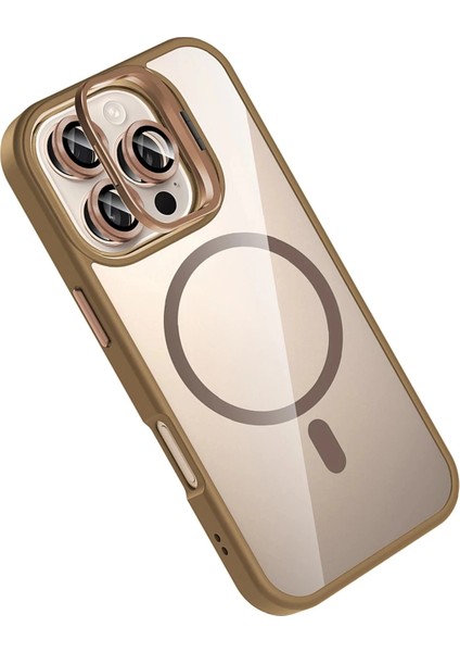 Bfs Apple iPhone 16 Pro Max Remim Lensli Magsafe Standlı Kapak - Kahverengi fırsatları