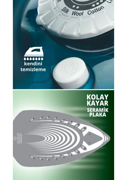 Buharlı Seramik Tabanlı Ütü, 2000W, Beyaz, Hafif ve Şık Tasarım fiyatları