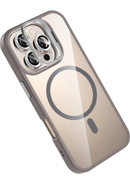 Bfs Apple iPhone 16 Pro Max Remim Lensli Magsafe Standlı Kapak - Titan Gri modelleri