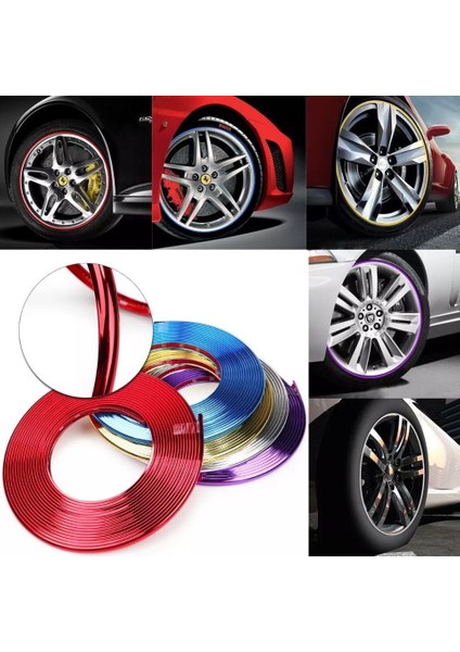 Araç Araba Oto Jant Fitili Metal Görünümlü Lastik Jant Trim Bandı Jant Şeriti 8 Metre