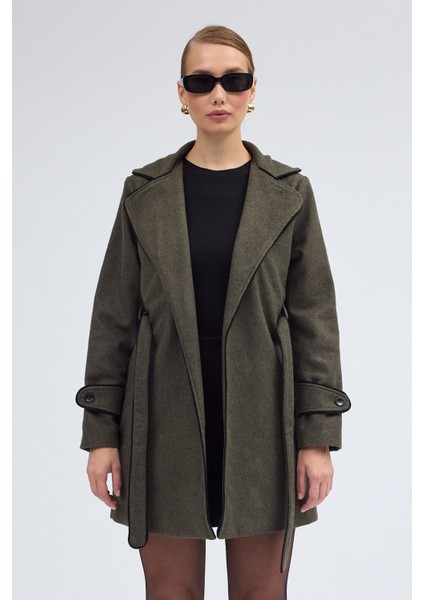 Kaşe Kadın Şık Tasarım Yaka Kaban ve Kemer fiyatları