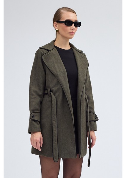 Kaşe Kadın Şık Tasarım Yaka Kaban ve Kemer fırsatları