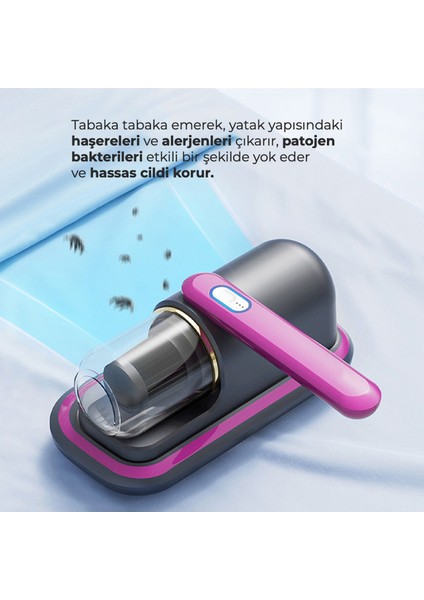 Süpürge Kablosuz Yüksek Emiş Gücüyle Uv-C Sterilize Eden Akar ve Toz Temizleyici indirimleri