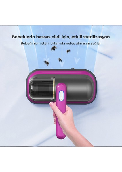 Süpürge Kablosuz Yüksek Emiş Gücüyle Uv-C Sterilize Eden Akar ve Toz Temizleyici