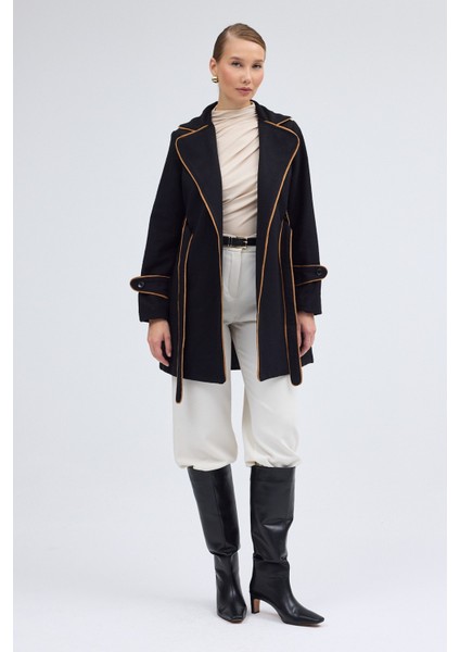 Kaşe Kadın Şık Yaka Kemerli Kaban indirimleri