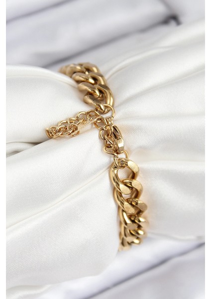 Bfs 316L Çelik Klasik Kalın Zincir Model Gold Renk Kadın Bileklik fiyatları