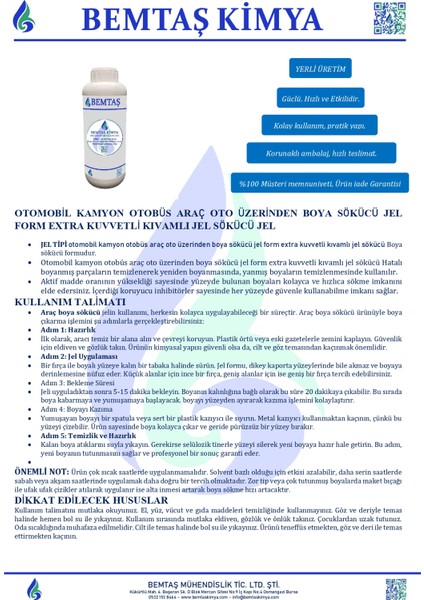 Otomotiv Servisleri Için Jel Boya Sökücü 1.2kg