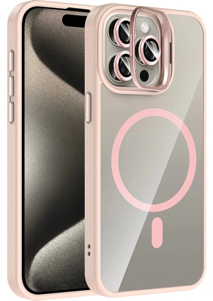 Bfs Apple iPhone 14 Pro Max Remim Lensli Magsafe Standlı Kapak - Pembe