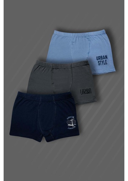 3'lü Erkek Çocuk Pamuklu Urban Baskılı Boxer