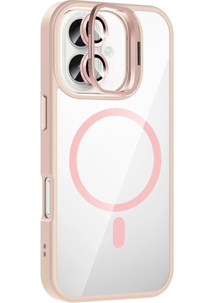 Bfs Apple iPhone 16 Remim Lensli Magsafe Standlı Kapak - Pembe