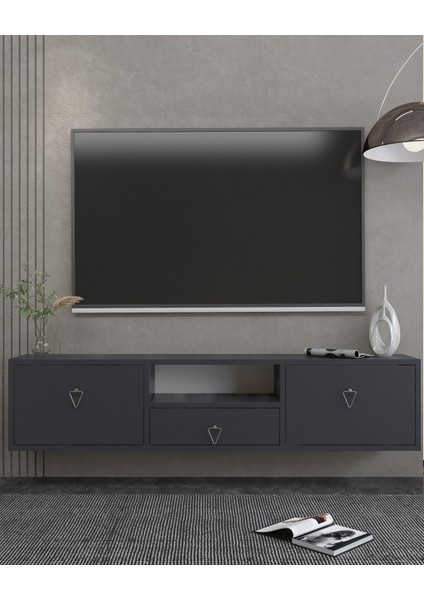 1303DROPCT-1 Duvara Montaj Tv Sehpası Antrasit-Gümüş Kulp
