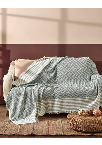 Çeyizdiyarı %100 Polyester Saçaklı Koltuk Örtüsü Açık Yeşil