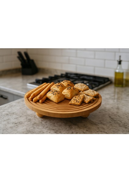 Bambu Dekoratif Top Ayaklı Yuvarlak Sunum Tabağı, Servis Tabağı, (28 x 28 Cm) modelleri