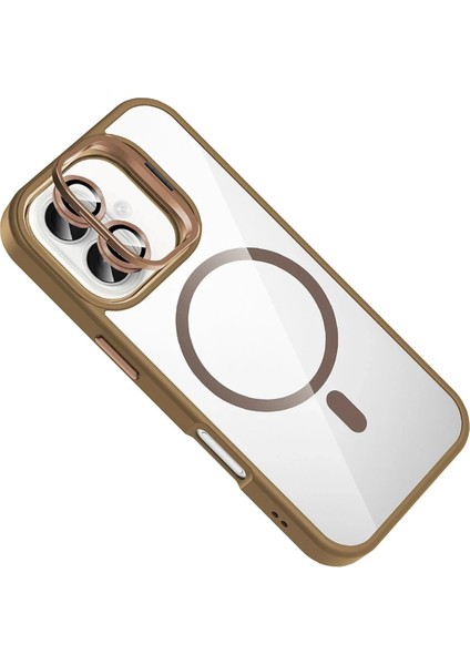 Bfs Apple iPhone 16 Remim Lensli Magsafe Standlı Kapak - Kahverengi modelleri