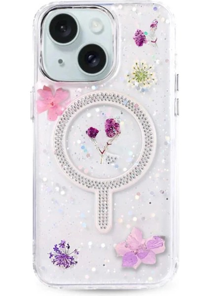 Bfs iPhone 15 Flower Magsafe Kapak - Mor