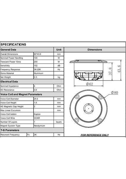 TX-78N Neo Tweeter 200W Maksimum Güç 100W Rms modelleri