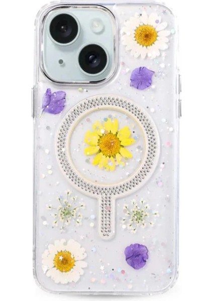 Bfs iPhone 15 Flower Magsafe Kapak - Sarı
