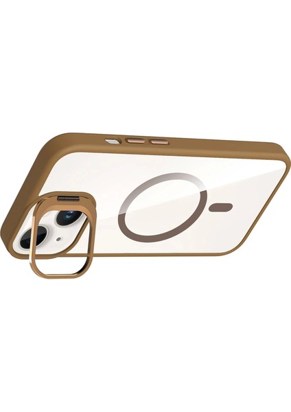 Bfs Apple iPhone 14 Remim Lensli Magsafe Standlı Kapak - Kahverengi modelleri
