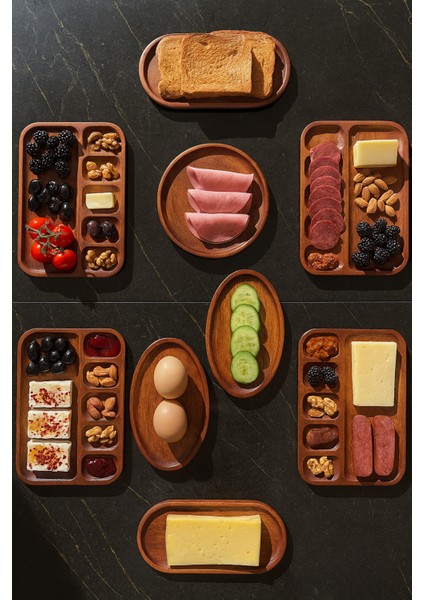 Lumielle Ahşap ( 1.sınıf Kalite Kayın Ağacı ) 9 Parça Kahvaltı Takımı, Kahvaltılık, Sunumluk