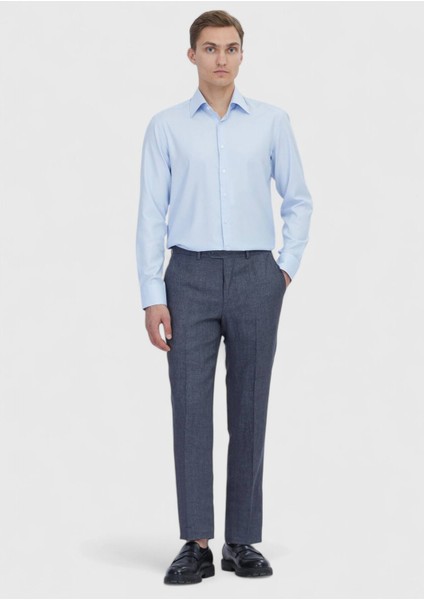 Açık Mavi Düz Regular Fit Dokuma Klasik %100 Pamuk Gömlek