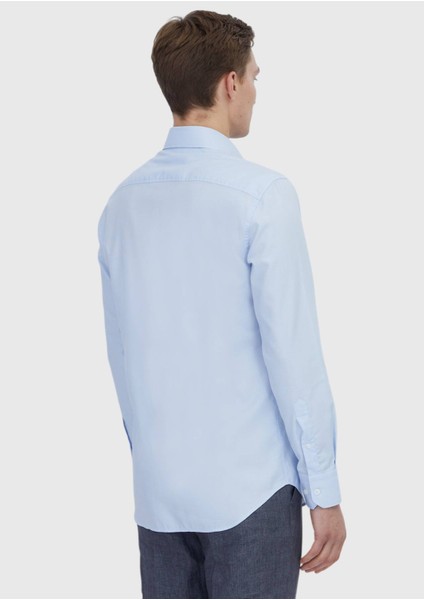 Açık Mavi Düz Regular Fit Dokuma Klasik %100 Pamuk Gömlek fiyatları