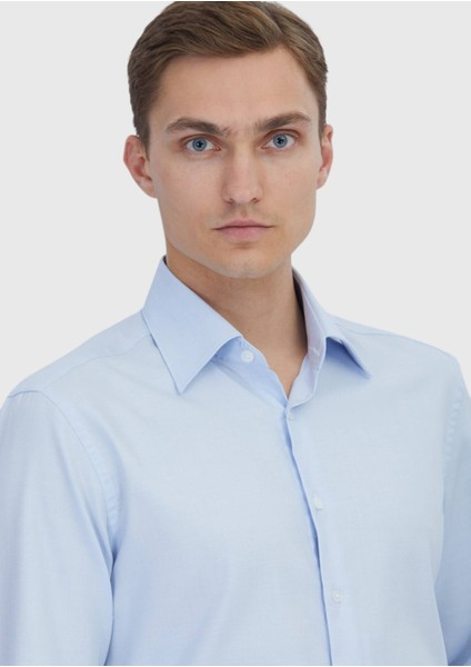 Açık Mavi Düz Regular Fit Dokuma Klasik %100 Pamuk Gömlek modelleri