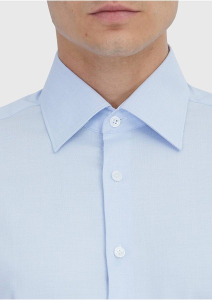 Açık Mavi Düz Regular Fit Dokuma Klasik %100 Pamuk Gömlek fırsatları
