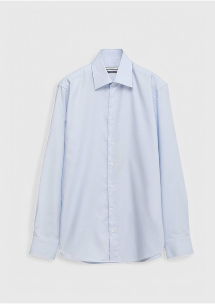 Açık Mavi Düz Regular Fit Dokuma Klasik %100 Pamuk Gömlek indirimleri