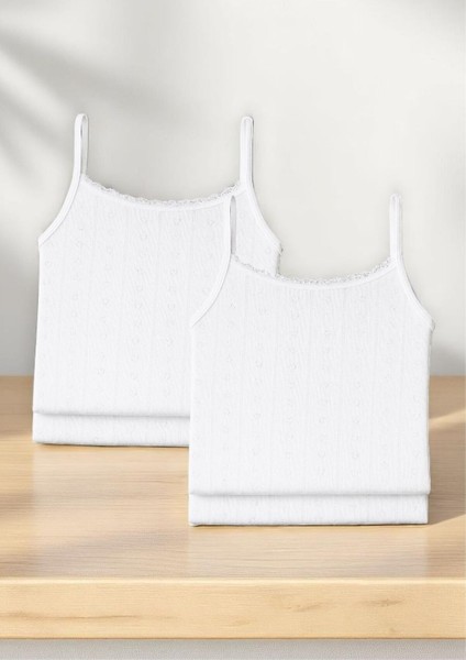 Kadın %100 Pamuklu Jakarlı Yumuşak Kumaş Ip Askılı Beyaz 2'li Atlet Qİ3K13LK4E