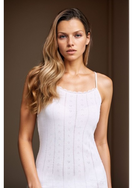 Kadın %100 Pamuklu Jakarlı Yumuşak Kumaş Ip Askılı Beyaz 2'li Atlet Qİ3K13LK4E modelleri