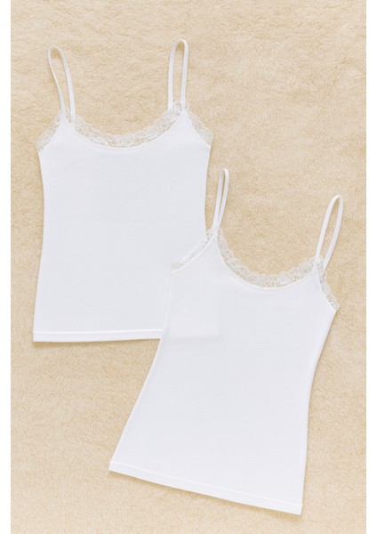 Kadın Modal Pamuklu Likralı Dantel Detaylı Ip Askılı 2'li Atlet Q6K6K0T4KA