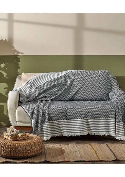 Çeyizdiyarı %100 Polyester Saçaklı Koltuk Örtüsü Antrasit