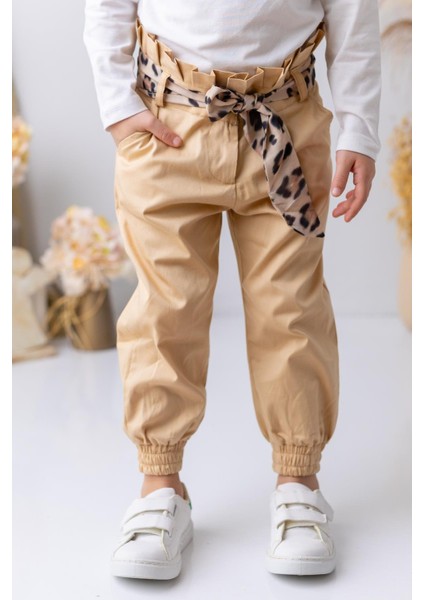 Kız Çocuk Beli Büzgülü Jogger Pantolon - Bej fiyatları
