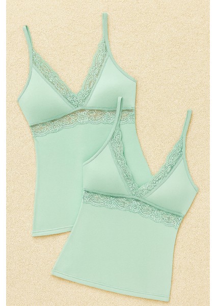 Kadın Modal Pamuklu Likralı Dantel Detaylı Askılı 2'li Atlet Q6K6K0T7KA