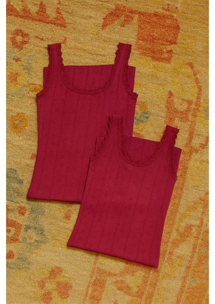 Kadın %100 Pamuklu Jakarlı Yumuşak Kumaş Kalın Askılı 2'li Atlet Qİ3K13LK5E.2L