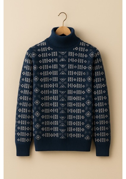 Kurgan Desenli Tam Boğazlı Kalın Kazak Erkek Kışlık Triko