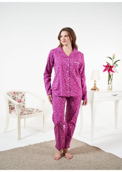 Likralı Penye Önden Düğmeli Bayan Pijama Takım modelleri
